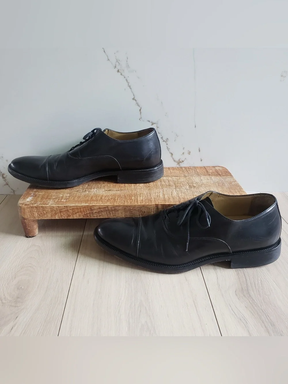 Men's Black Leather‎ Lace-Up Dress Shoes Made in Italy Size 9.5